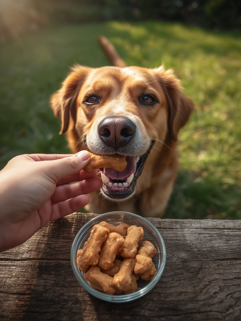 chicken treats in action