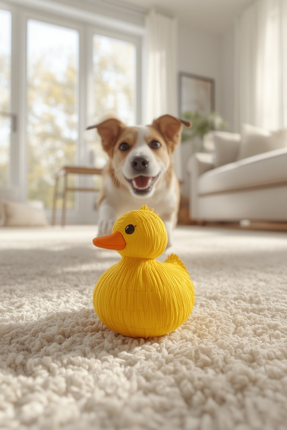 squeaky toy in use by happy dog