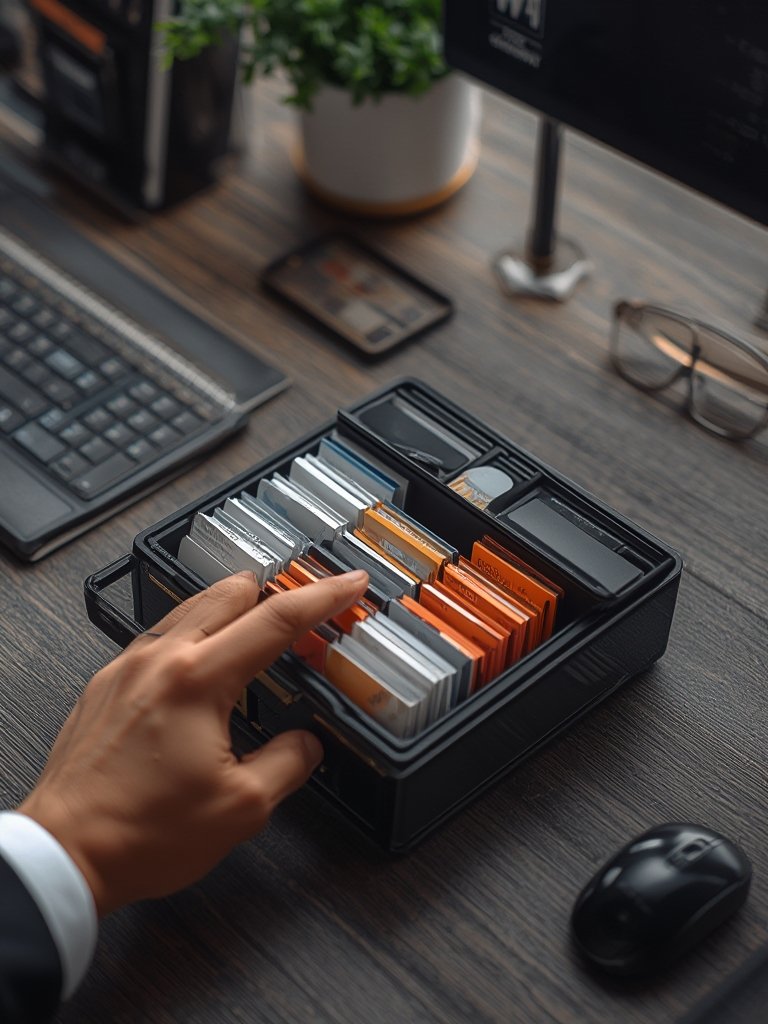 business cardholder in action